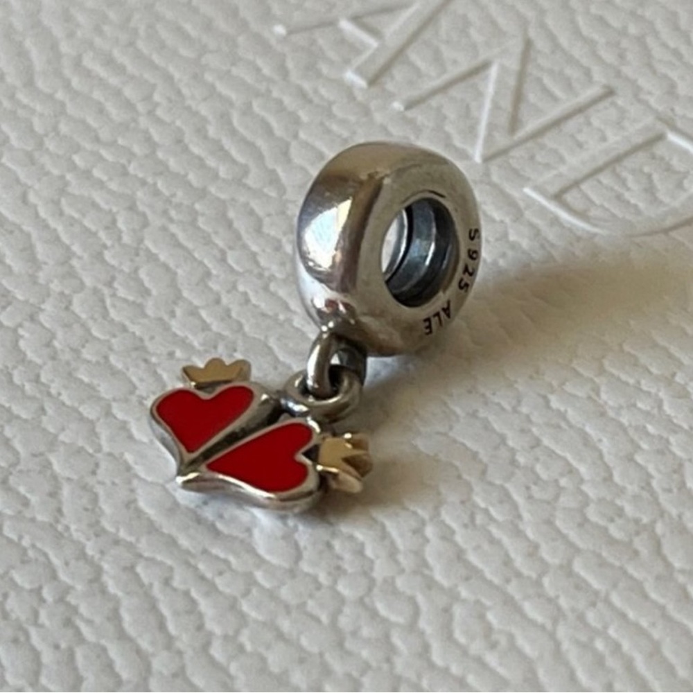 Pandora Two Tone Heart Dangle retired 14kt sterling